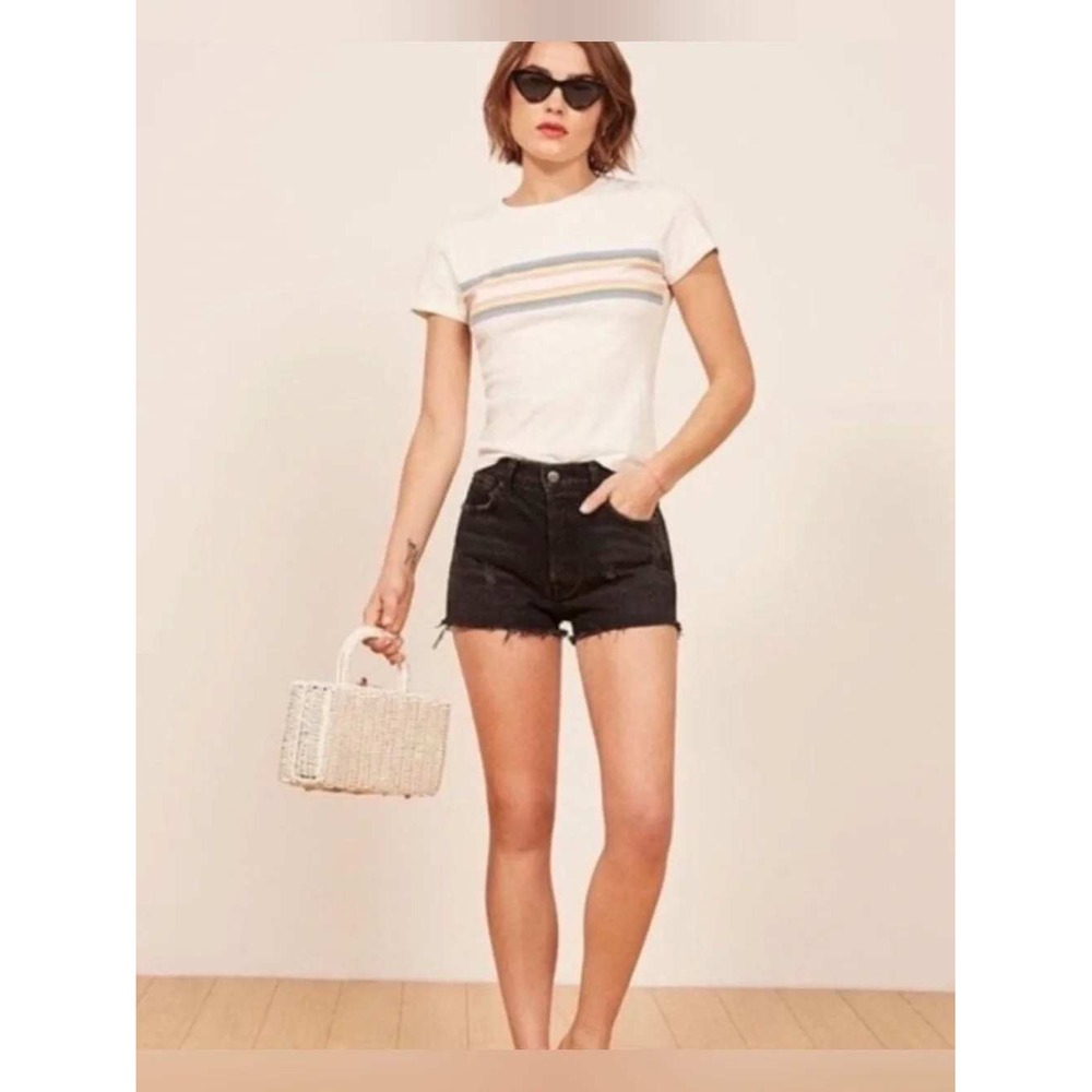 211 Reformation Jeans Dixie High Rise Shorts Black Raw Hem (Size 26, EUC)